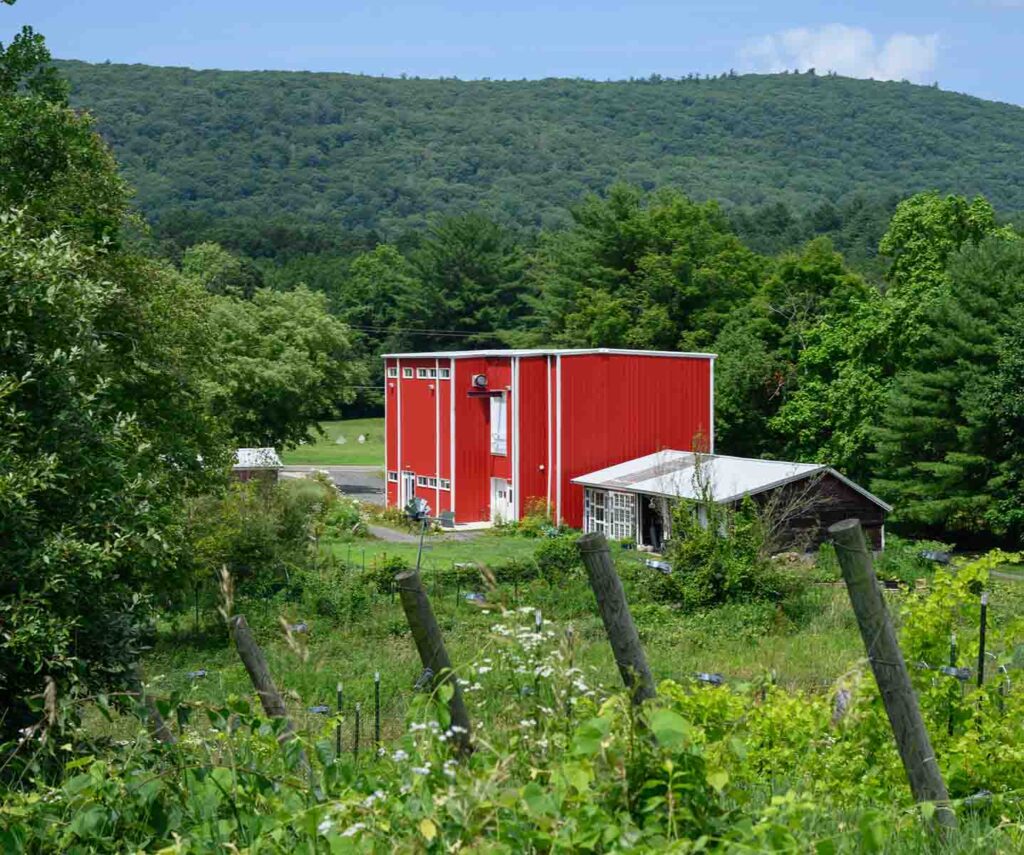 Ariel view of Black Rabbit Farm with red building in center